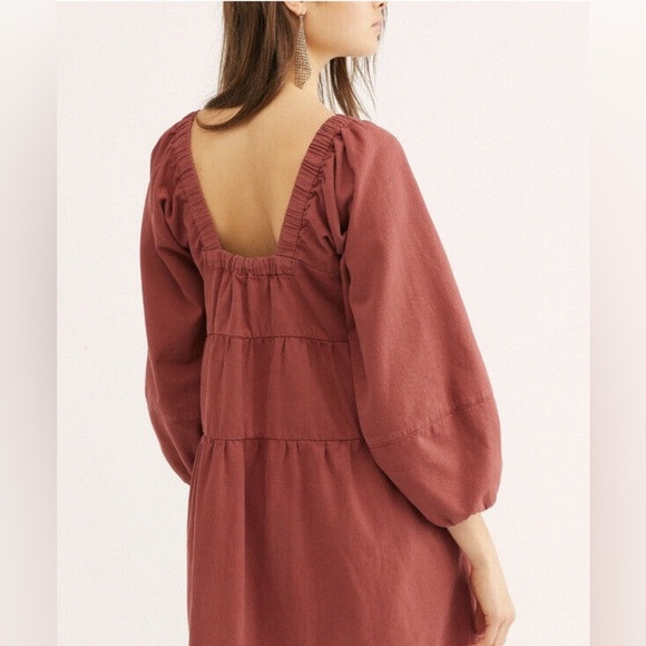 Free People Lou Jean Babydoll Dress - Square Neck Puff Long Sleeve Mini Dress - Picture 2 of 4